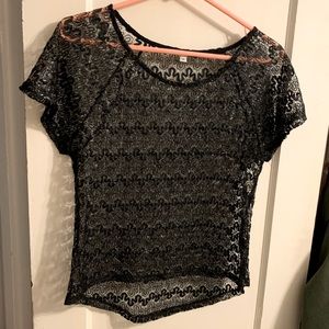 SUN Knit Lace Crew Neck Shirt, Short Sleeve, Sparkle size Medium
